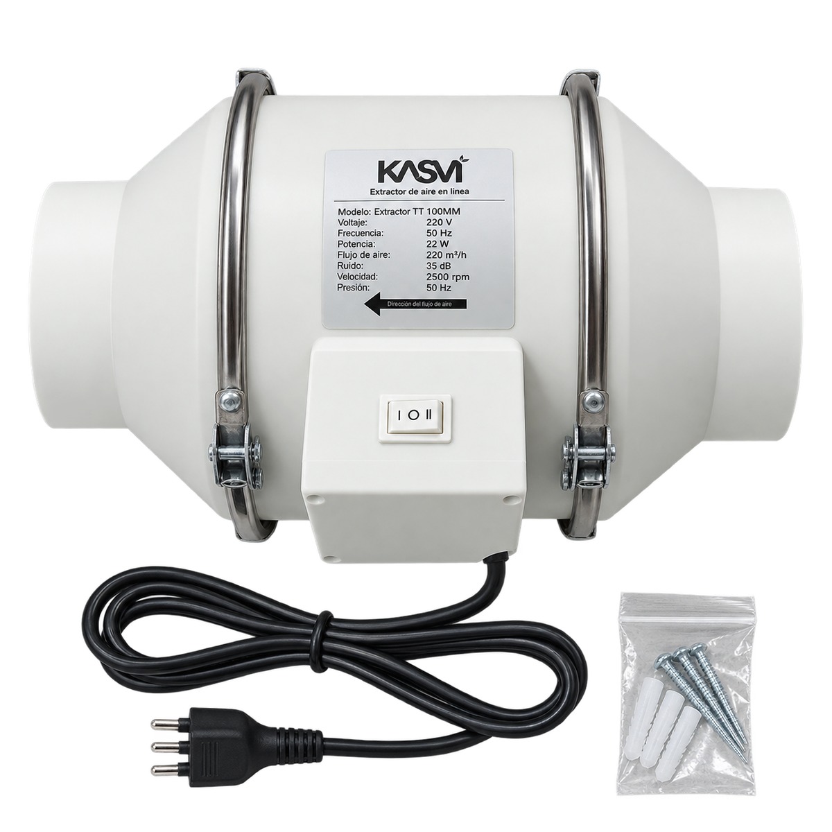 Extractor TT 100mm 221 m3/h con Cable Kasvi - Imagen 2